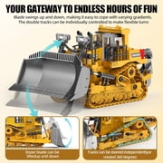 Remote Control Bulldozer Toy, 9-Channel RC Construction Vehicle with 2.4GHz Remote, Lights & Sound Effects, Realistic Engineering Truck Gift for Kids Ages 6+