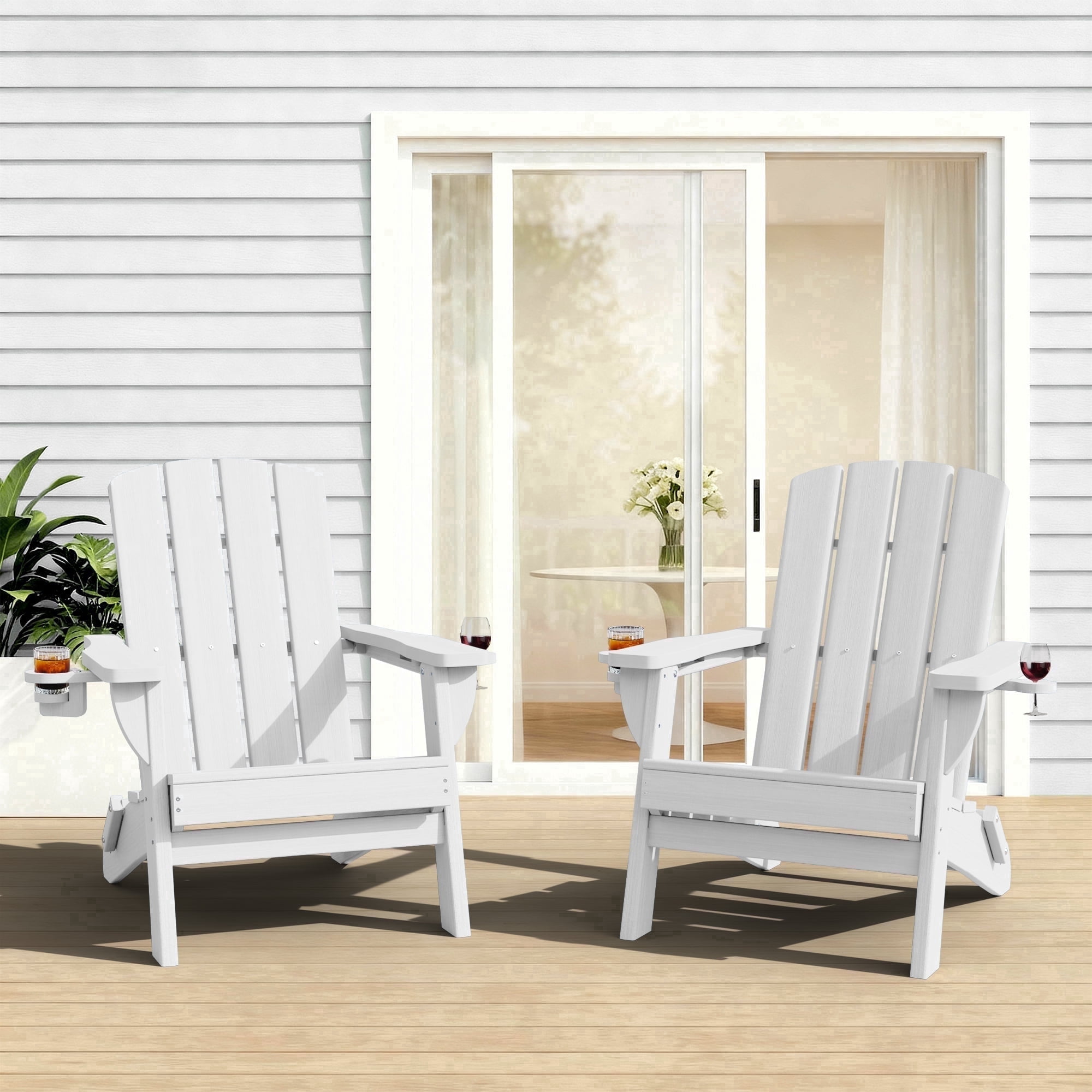 SUUNYN Folding Adirondack Chair Set of 2, HDPE Fire Pit Chairs, White