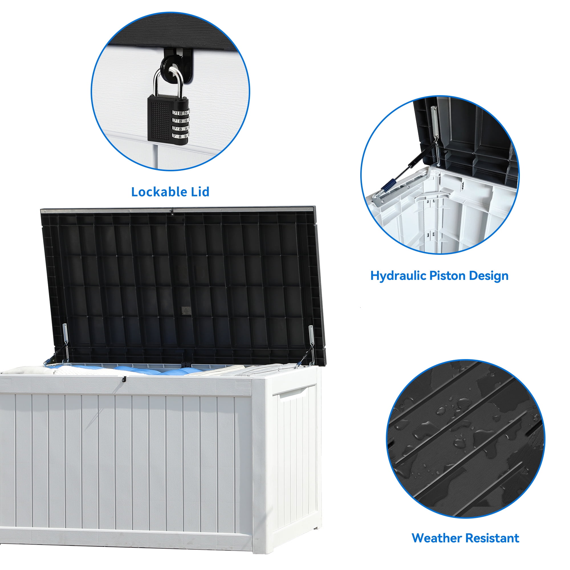 Dextrus Extra Large 230 Gallon Outdoor Storage Deck Box for Patio Cushions, Yard Implements, and Sports/Pool Gear, Durable Weatherproof Resin, Secure Locking Mechanism (Black&White 2)