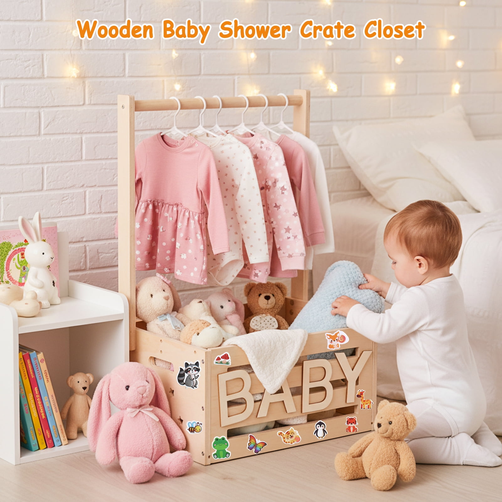 Baby Shower Crate Closet, Wooden Baby Shower Gift Baskets, Personalized Baby Basket for New Baby Gift