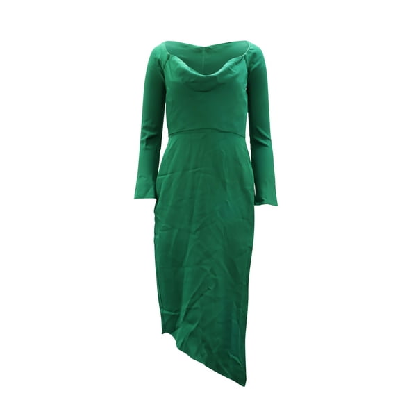 Pre-Owned Michelle Mason Cowl Neck Asymmetrical Midi Dress in Green Viscose
