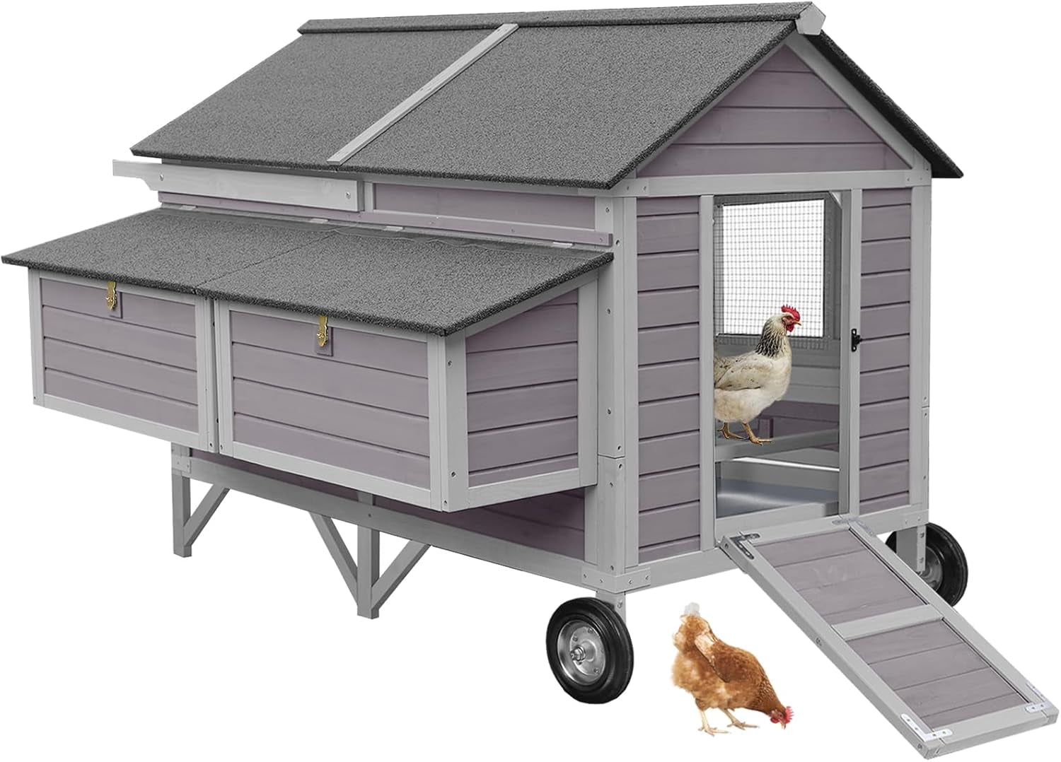 Aivituvin Chicken Coop Super Large Mobile Hen House with Wheels,Strong Iron Frame Outdoor Poultry Cage with Nesting Box,Duck Coop,Rabbit Cage Waterproof