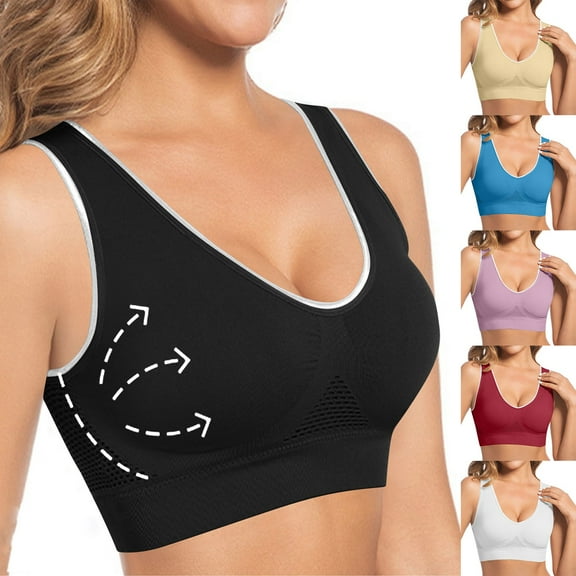 SMihono Womens Sports Bras No Underwire Backless Plus Size Mesh Lace Push Up Breathable Yoga Support Bra for Large Bust Purple XXXL
