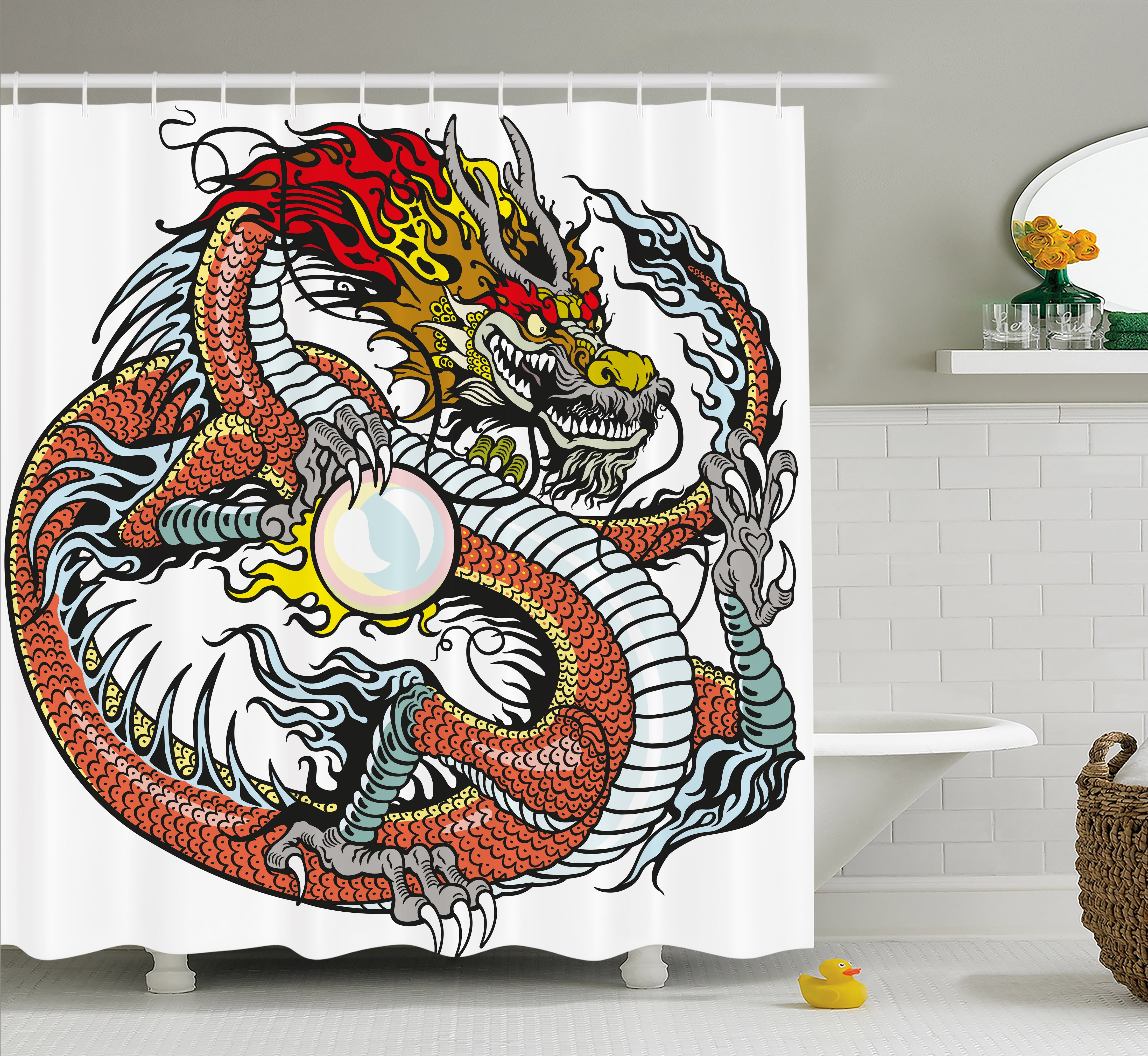 Dragon Shower Curtain Traditional Chinese Creature Holding A Large Dragon Shower Curtain Traditional Chinese Creature Holding A Large Pearl Zodiac Signs Folk Tattoo Graphic Fabric Bathroom Set With Hooks 69w X 84l Inches