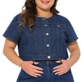 thumbnail image 2 of DARING DIVA Women's Plus Size Crew Neck Button Down Cropped Denim Vest 3X Dark Blue, 2 of 6