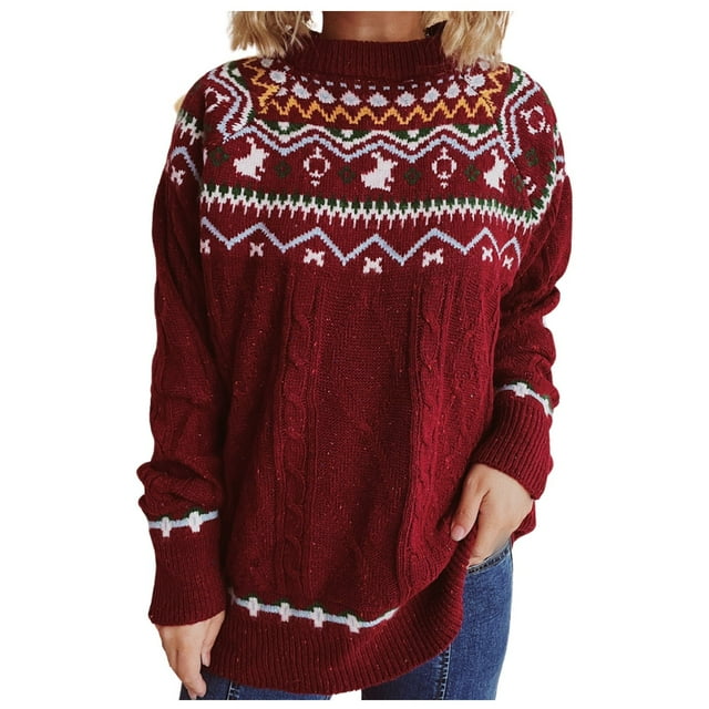 WEAIXIMIUNG Chandail de Noël pour Femmes Col Rond Ample Tricoté