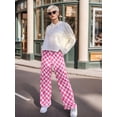 thumbnail image 4 of JWD Women's Checkered Wide Leg Pants Casual Elastic Waist Comfy Loose Fit Trousers with Pockets Pink White Plaid L, 4 of 6