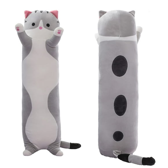 SHINUOER Long Cat Plush Pillow Cat Body Pillow,Gray Cat Stuffed Animals Soft Plushies Kawaii Stuffed Kitten Plush Toy for Kids Girlfriend(Gray, 59Inch)
