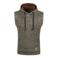 thumbnail image 3 of Mens Pullover Sweater Vest Bottoming Knitted Hooded Solid Color Drawstring Pocket Mens Casual Tops,Coffee,3XL, 3 of 4