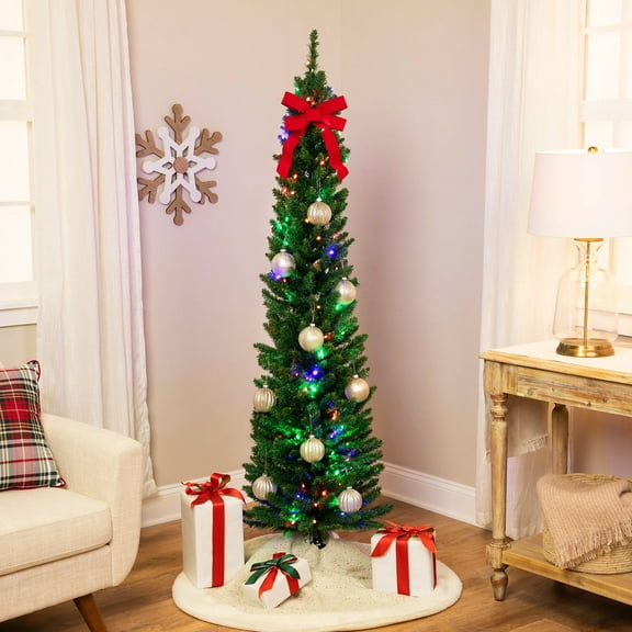 Northlight Pre-Lit Pencil Northern Balsam Fir Artificial Christmas Tree - 6' - Multi LED Lights