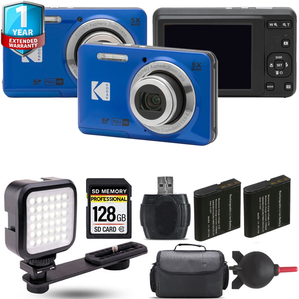 Kodak PIXPRO FZ55 Digital Camera (Blue) + Extra Battery + 1 Yr Warranty -  128GB Kit