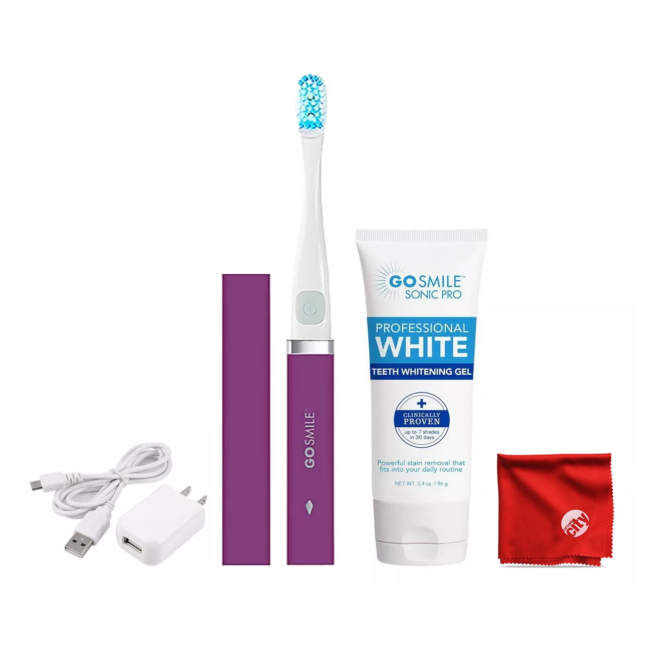 Go Smile On the Go Smart Sonic Blue Light Technology Toothbrush Teeth  Whitening Kit Bundle with Microfiber (GS494V) - Walmart.com