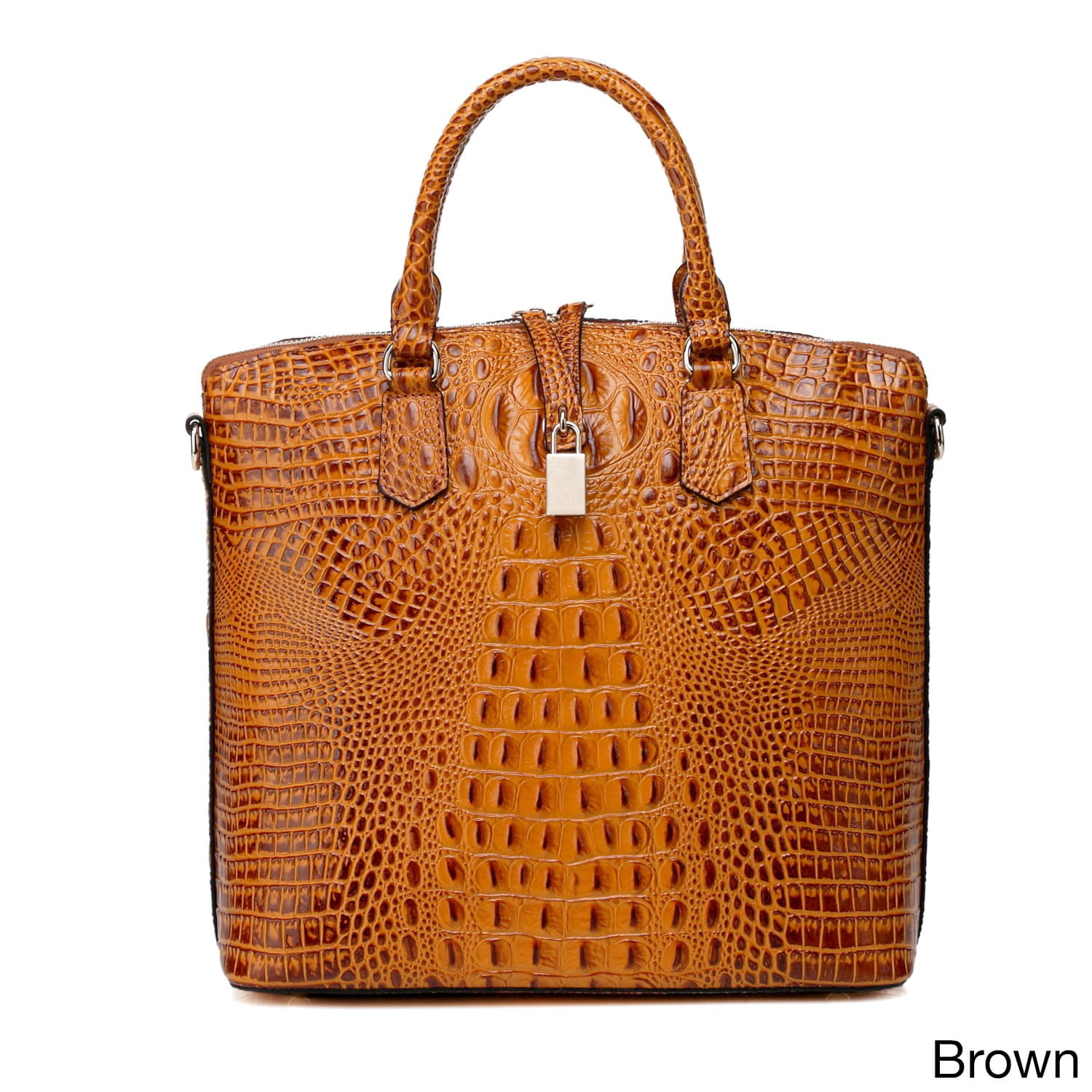 Vicenzo Leather Dione Croc Embossed Top Handle Leather Tote 