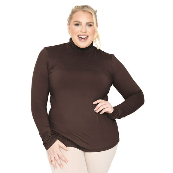 Stretch Is Comfort Women's Plus Size Warm Long Sleeve Turtleneck Top Brown 5X