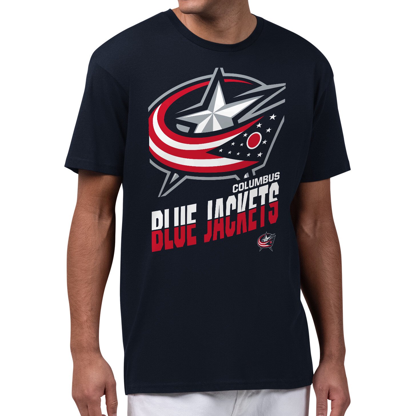 Men's Starter Navy Columbus Blue Jackets Logo Zoom T-Shirt