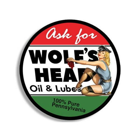 Round Vintage WOLFS HEAD Oil Sticker (gas gasoline logo old rat