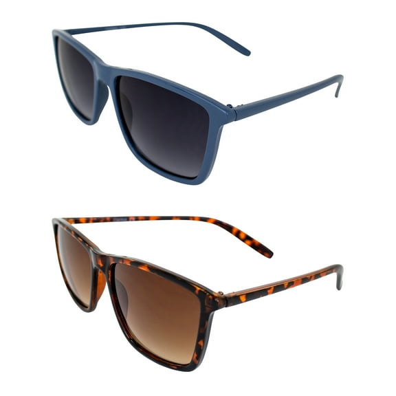 AlterImage Bask Fashion Sunglasses for Men or Women 2 Pair Vintage Style Blue & Tortoise Frames w/Smoke & Brown Lenses