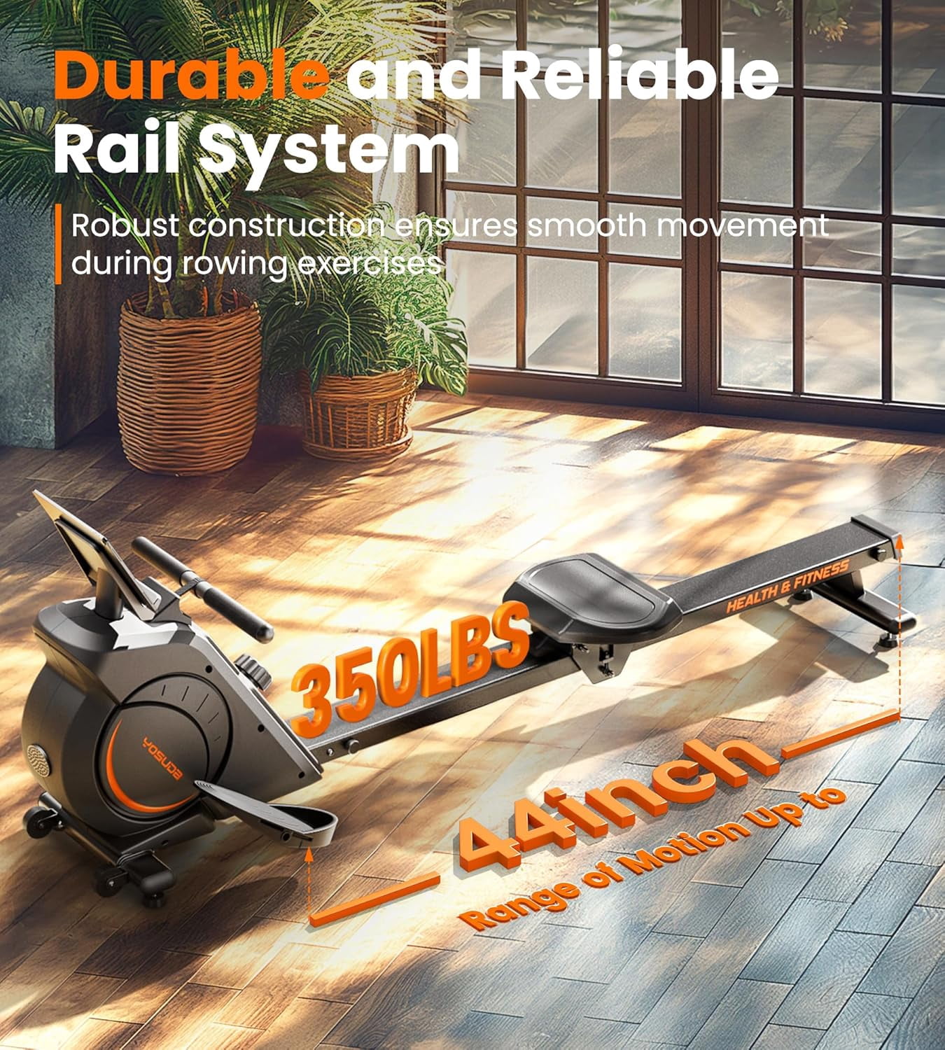 Yosuda Magnetic Rowing Machine 350 lbs Weight Capacity - Foldable Rower for Home Use with Bluetooth, App Supported, Tablet Holder and Comfortable Seat Cushion, Easy Vertical Storage