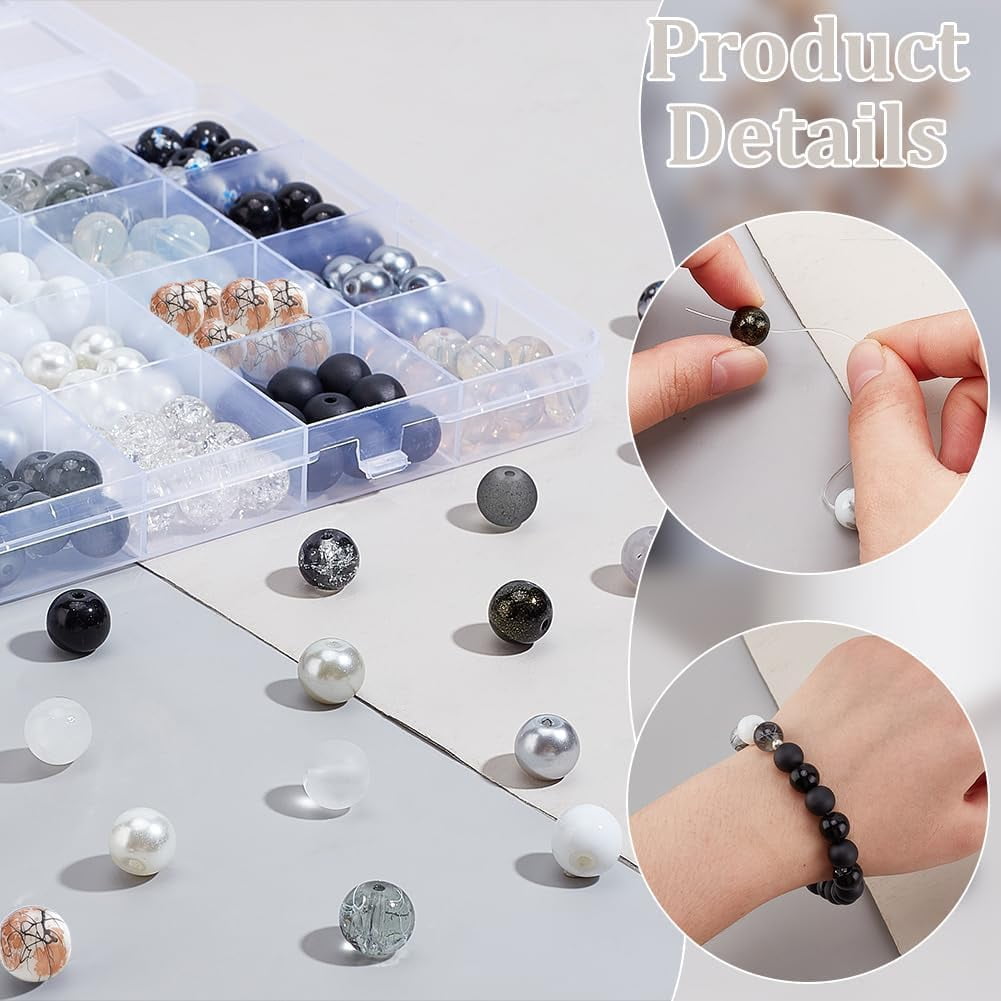 240pcs 10mm Multi-colored Glass Round Loose Beads for Jewelry Making & Decoration