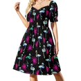 thumbnail image 2 of Vestido playero de manga corta con estampado de flamencos de neón, negro, rosa y azul, con vetas estáticas, para fiestas., 2 of 7