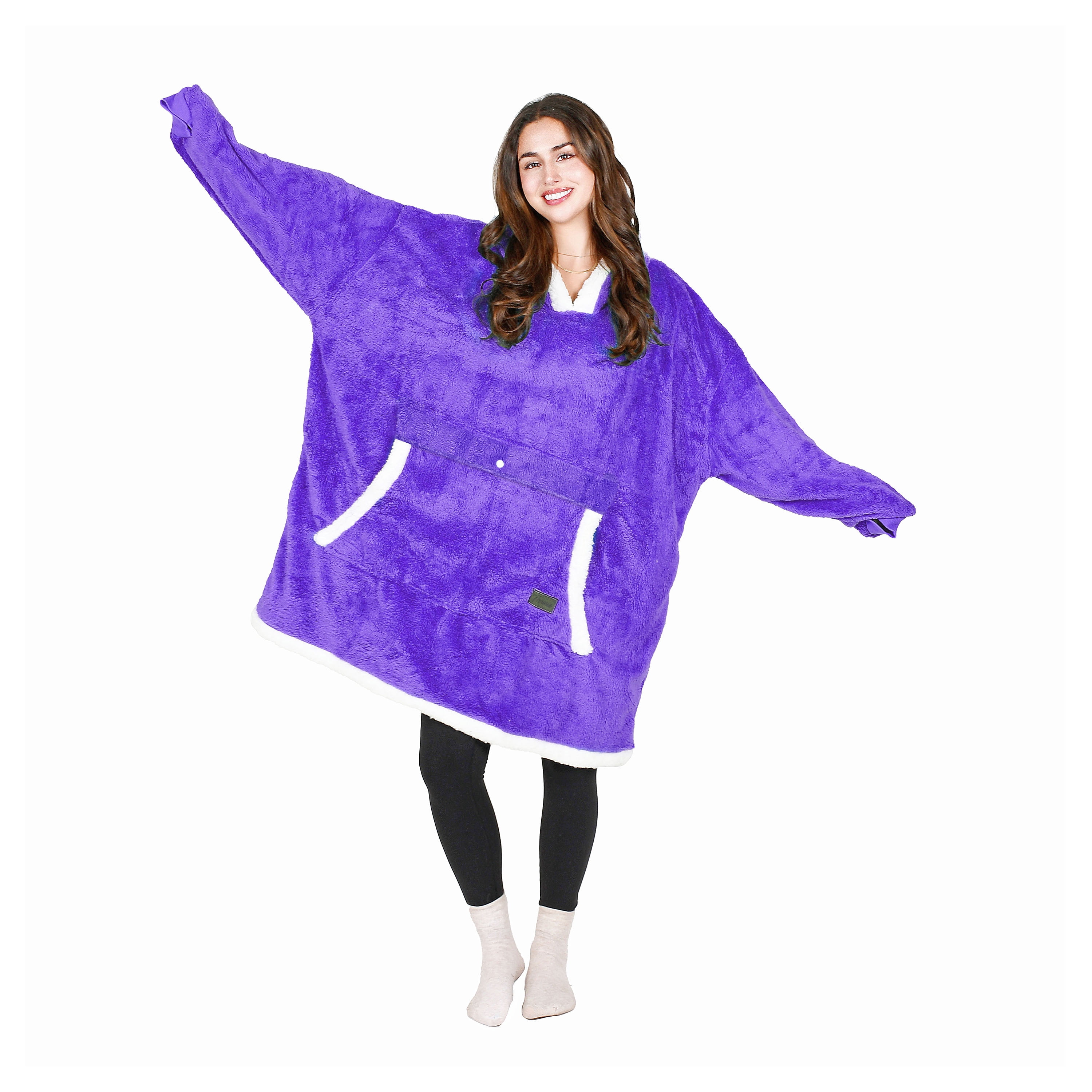 Tirrinia Oversized Blanket Hoodie Sweatshirts, Wearable Fluffy Fleece Plush Blanket, Lightweight Cozy Sweatshirt Blanket Gift for Women Men, Purple