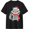 thumbnail image 2 of Camisetas de algodón para hombre con dibujo de mapache y gorro navideño, camisetas informales de cuello redondo y manga corta., 2 of 6