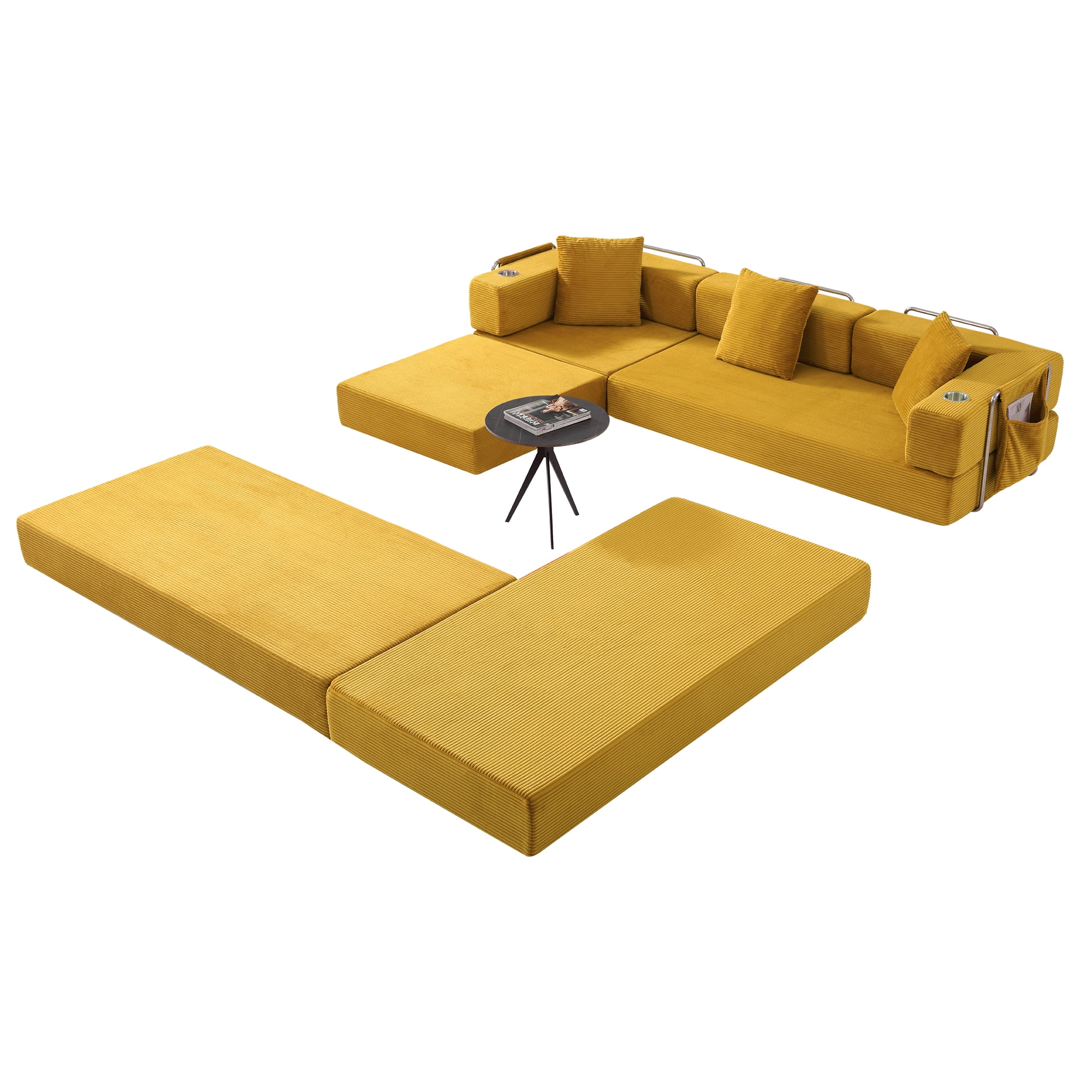 Garitin Sectional Sofa and Modular L Shape Cloud Couch 108 Inch, Boneless Deep Seat Corduroy Living Room Furniture, Yellow