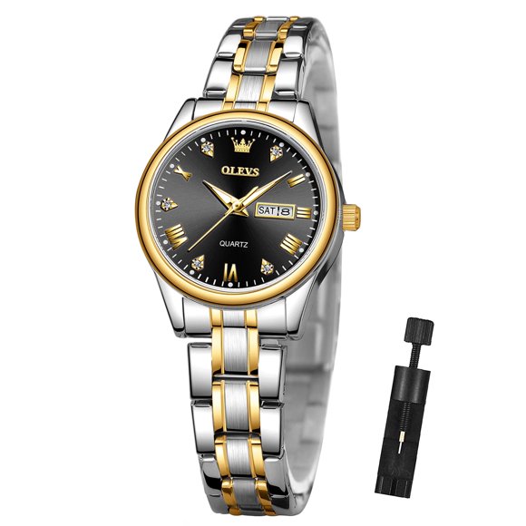 OLEVS Ladies Watches Luxury Dress Diamond Quartz Analog Water Resistant Watches for Women with Date Stainless Steel Luminous Reloj Olevs Mujer, Black Women's Watches, Female 5563