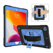 iPad 10.2 Shockproof Case with Screen Protector, Dteck Heavy Duty Rugged 3 Layer Hybrid Rugged Case with Rotatable Hand Strap Kickstand For iPad 10.2" 8th Gen 2020/ iPad 7th Gen 2019, Black/Blue