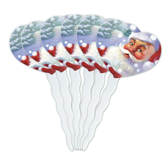 Christmas Holiday Santa Catching Snowflakes Heart Love Cupcake Picks Toppers Decoration Set of 6