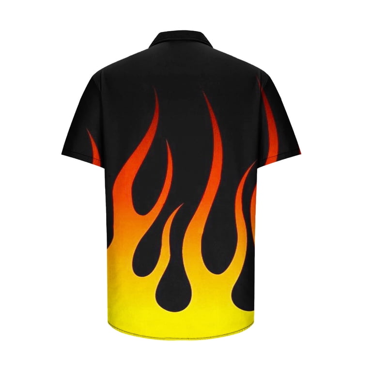 Men's Summer Button Down Shirts Flame Print Short Sleeve Bowling