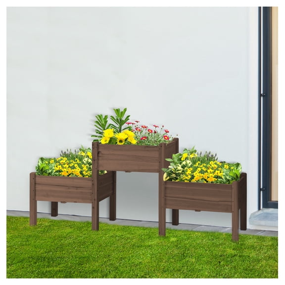 Raised Garden Bed 3 Tier, 73x18x32in Outdoor Elevated Planter Box for Vegetables, Herbs, Flowers - Coffee Finish