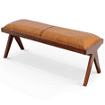 thumbnail image 2 of JERFIT Mid Century Modern Leather Bench, Upholstered Storage Ottoman with Wood Legs, Brown Tan Sofa Bench for Bedroom Living Room, 2 of 10