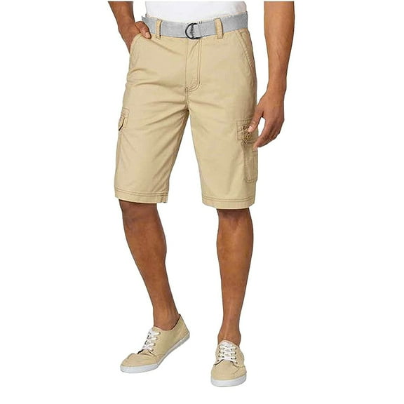 Mens Cotton Cargo Shorts Multiple Pockets Casual Fit Khaki Grey Belt 38