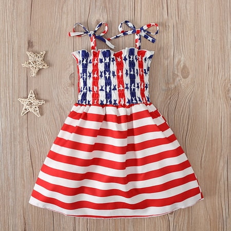 

XMMSWDLA Toddler Girl Clothes Kids Baby Girls Dress Beach Dresses Casual Sleeveless American Flag Princess Sundress Summer Dress Deals Clearance