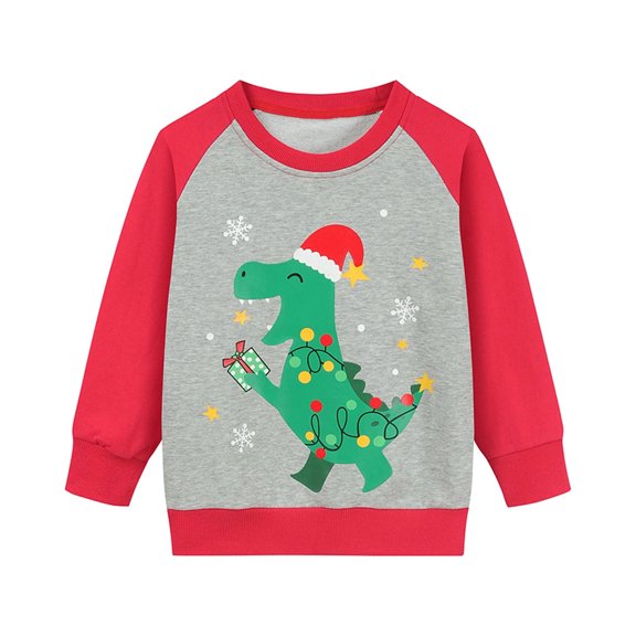 POPTEM Christmas Sweatshirts for Toddler Boys Dinosaur Long Sleeve Shirt Casual Tops Tee 2t