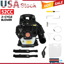 52CC Backpack Gas Powered Leaf Blower 550CFM 1.7HP 2 Cycle Grass Lawn Blower Air Cooling, Low Vibration and Ergonomic Design for Outdoor Gard Yard Cleaning and Snow Removal