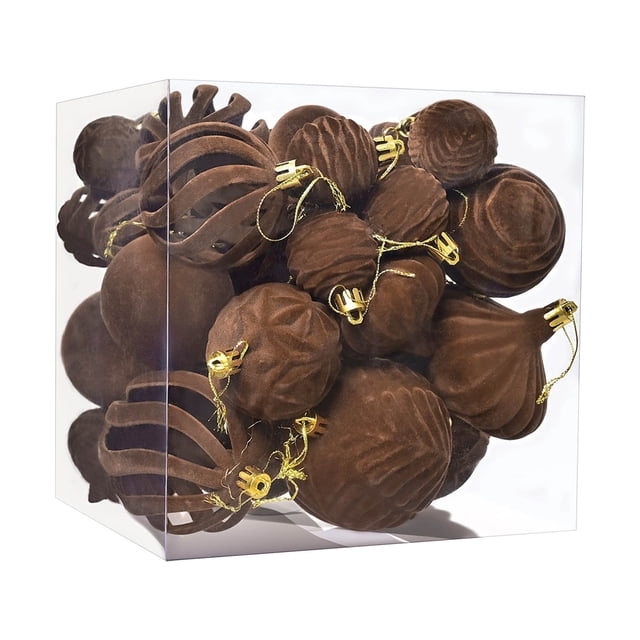 Bolas Navideñas de Flocado con Formas Especiales, 36 Adornos Pintados de Terciopelo Rojo | Decoraciones Navideñas de Tela Suave | Adornos para Árbol Multifuncionales, Guirnaldas y Centros de Mesa
