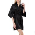 thumbnail image 2 of Defitshape Women's Satin Robe Lightweight Bathrobe House Silky Thin Belted Luxury Soft V Neck Cozy Kimono Robe Black X-Large, 2 of 4