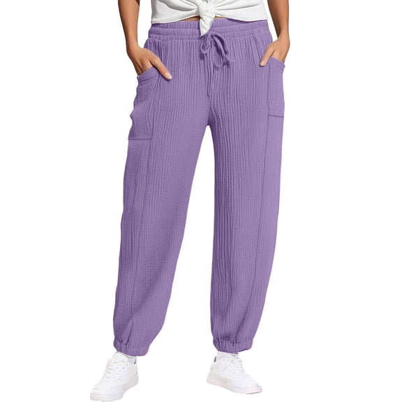 HAPIMO Baggy Joggers for Women Drawstring Elastic Waist Pants Loungewear Pants Lightweight Hiking Workout Pants Casual Straight Pants Purple M
