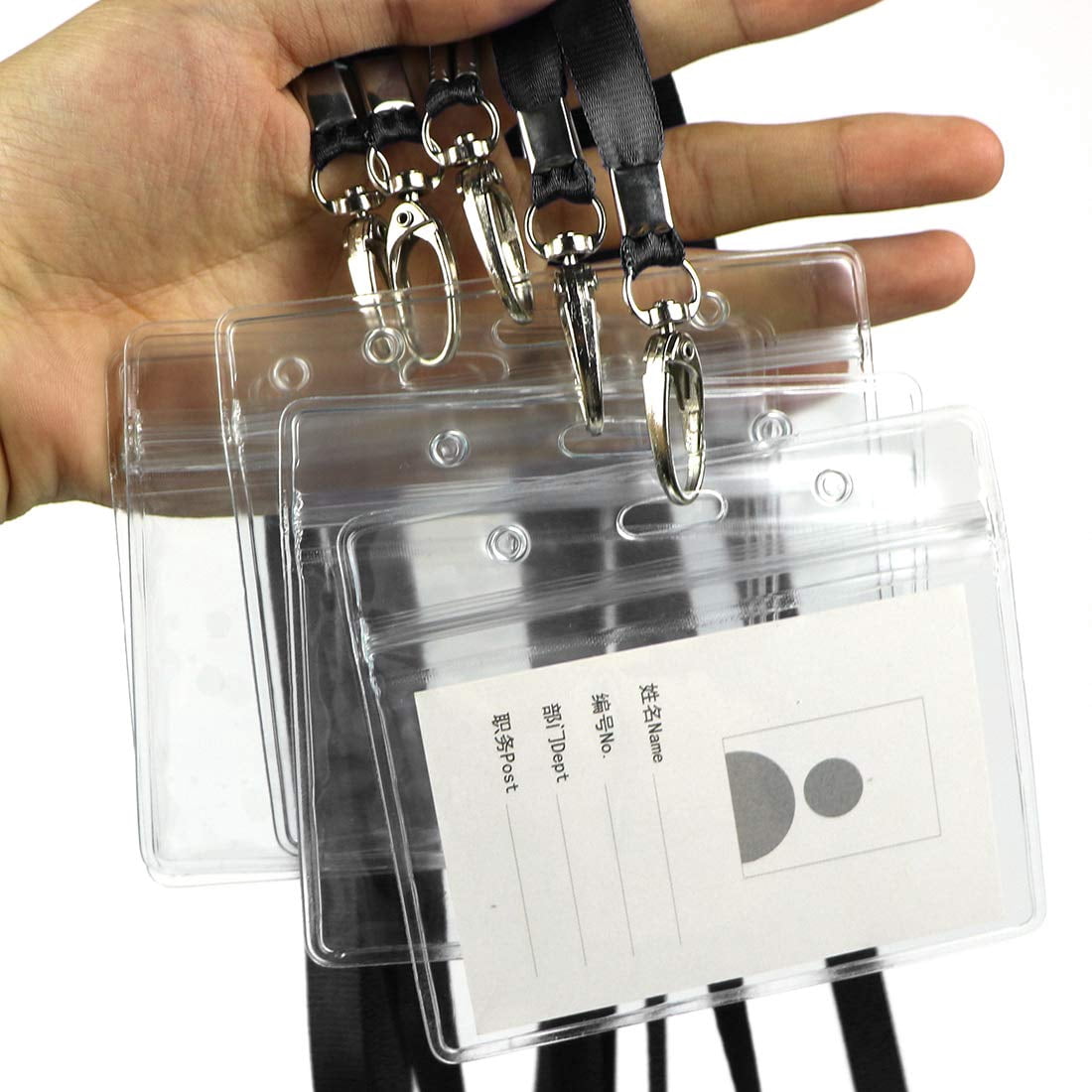 Lanyard With Id Holder 50 Waterproof Name Tag Horizontal Badge Card Holders Pass And 50 Flat Neck Black Lanyards Swivel Hook