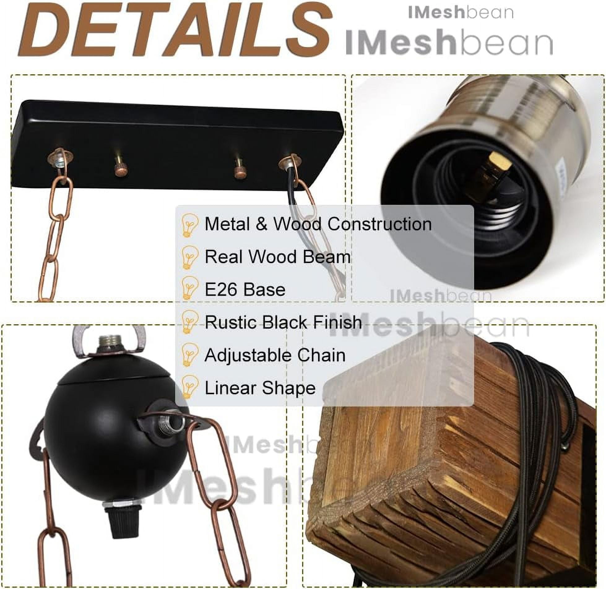 iMeshbean Wood Chandelier 10 Lights Wooden Retro Rustic Pendant Light Industrial Chandelier Wood Ceiling Light Fixture for Dining Table Kitchen Island Bar Billiard Pool Table (10 Heads)