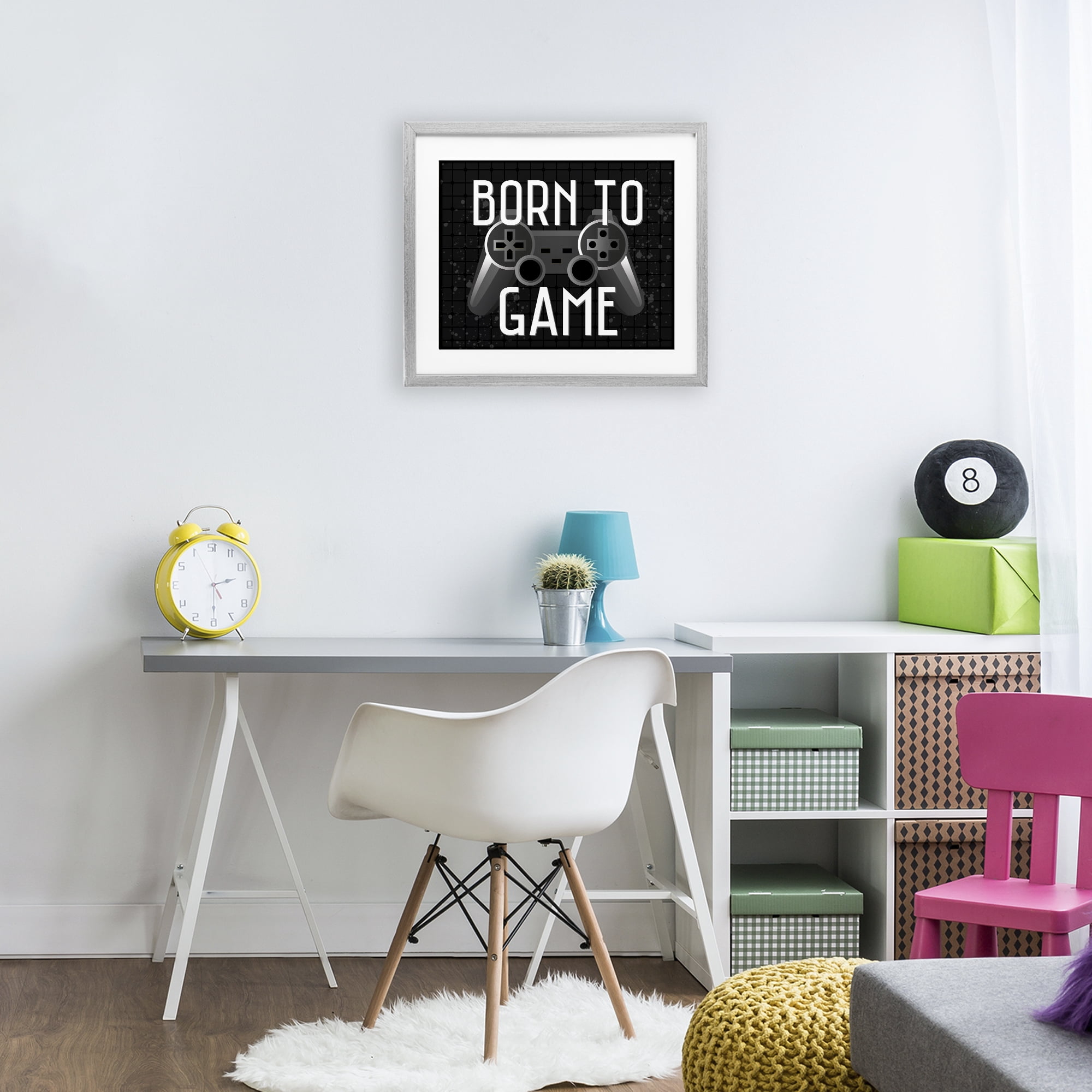 Stupell Industries Born To Game Retro Gray Framed Print Under Glass, design by Kim Allen