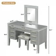 thumbnail image 5 of 48" Makeup Vanity Desk with Mirror & Lights - 7-Drawer Dressing Table with Cushioned Stool, Classic Grey Finish & Rubber Wood Legs,Grayish Blue, 5 of 19