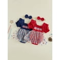 thumbnail image 3 of BemeyourBBs Newborn Baby Girl 4th of July Romper Dress Baby Girl Patriotic Smocked Dress Fourth of July Outfit American Flag Embroidery PuffShort Sleeve Star Print Tulle Tutu Dress with Headband, 3 of 9