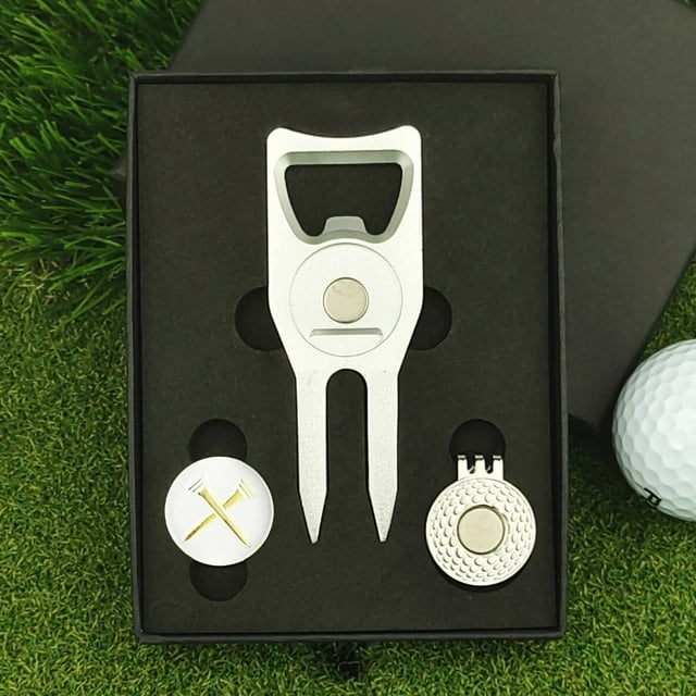 New Golf Gift Set Green Fork Aluminum Alloy CNC Anodized Ball Marker Divot Tool Repairer with Gift Box Red