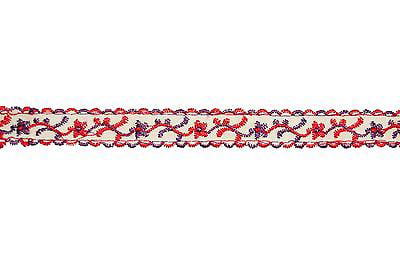 10 Yards X 5/8" VINTAGE RED With WHITE EMBROIDERED Flowers COTTON Trim Edging 