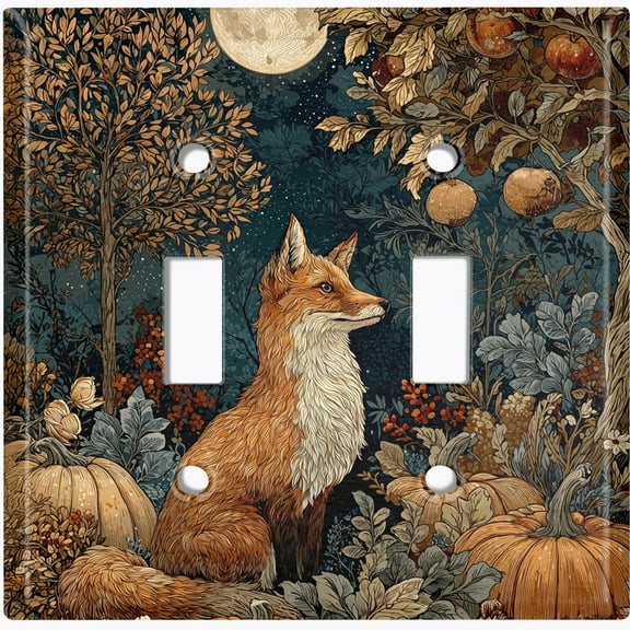 Metal Light Switch Wall Plate Outlet Cover (Printed Image of Cottagecore Fox - Double Toggle)