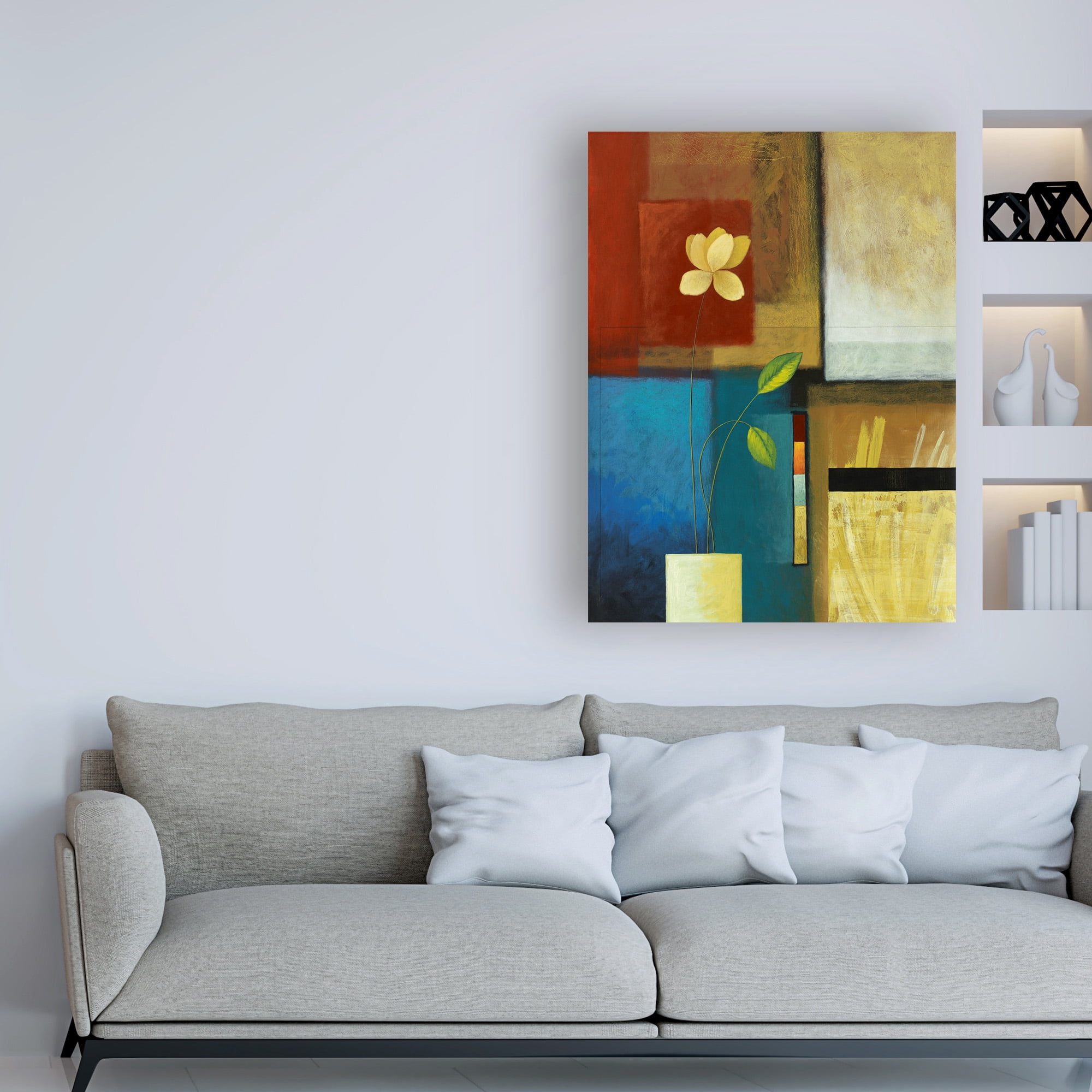 Trademark Fine Art 'Flower And Red And Blue Squares' Canvas Art by Pablo Esteban
