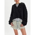 thumbnail image 5 of Female Chunky Cable Crop Sweater Pullover Casual Half Button Flared Long Sleeve Jumper Pullovers Black M, 5 of 9